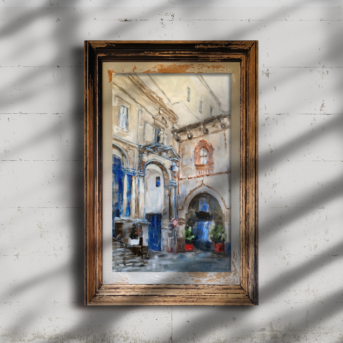Pintura al óleo sobre lienzo 'Quadrato in Blu'