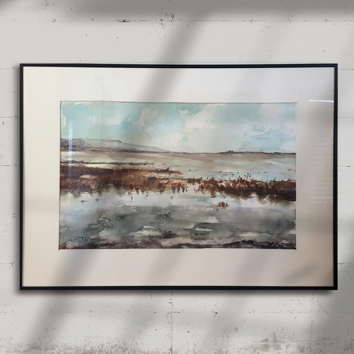 Pintura a la acuarela sobre papel 'Arrozal' 