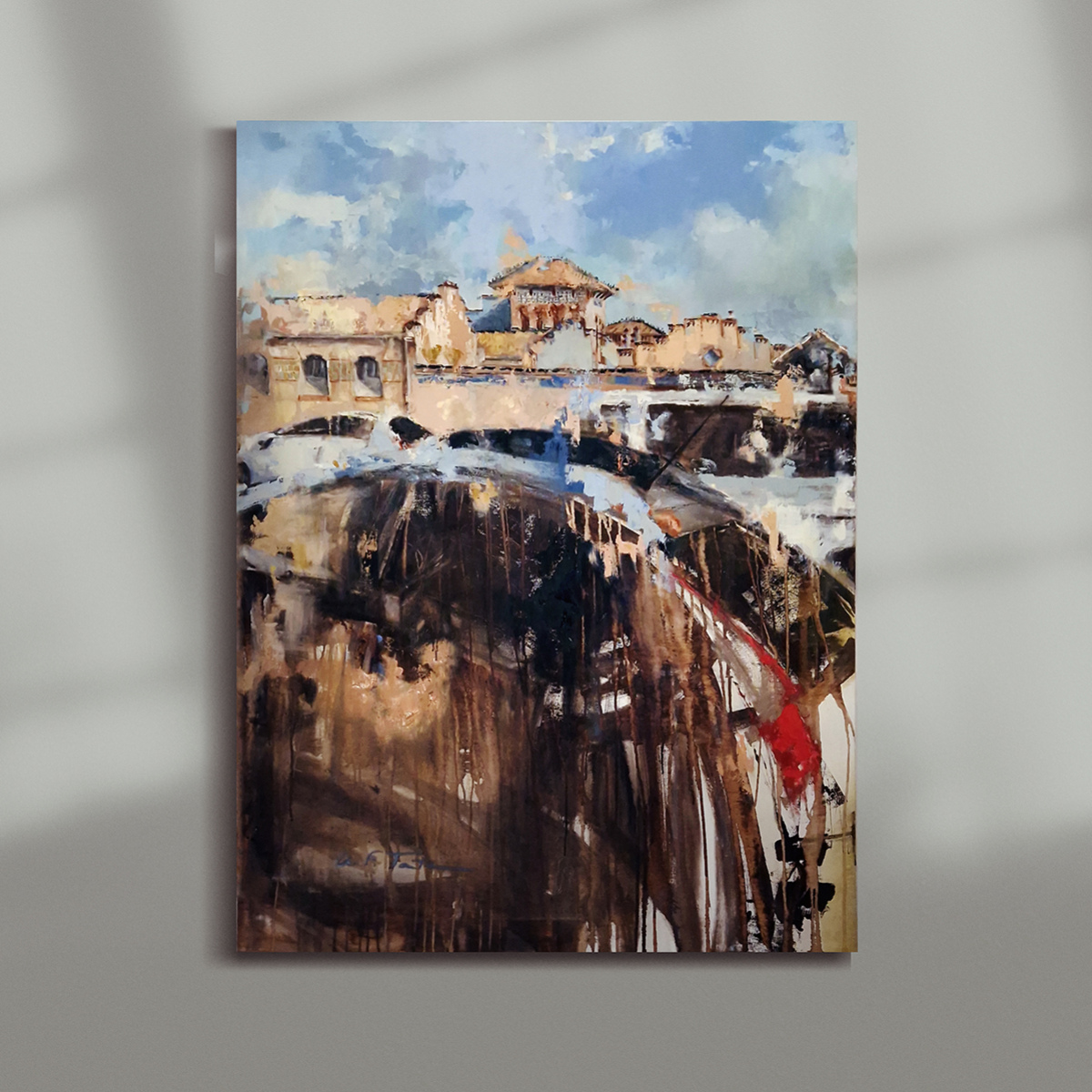 Pintura al óleo sobre tabla 'Parking Lleno'