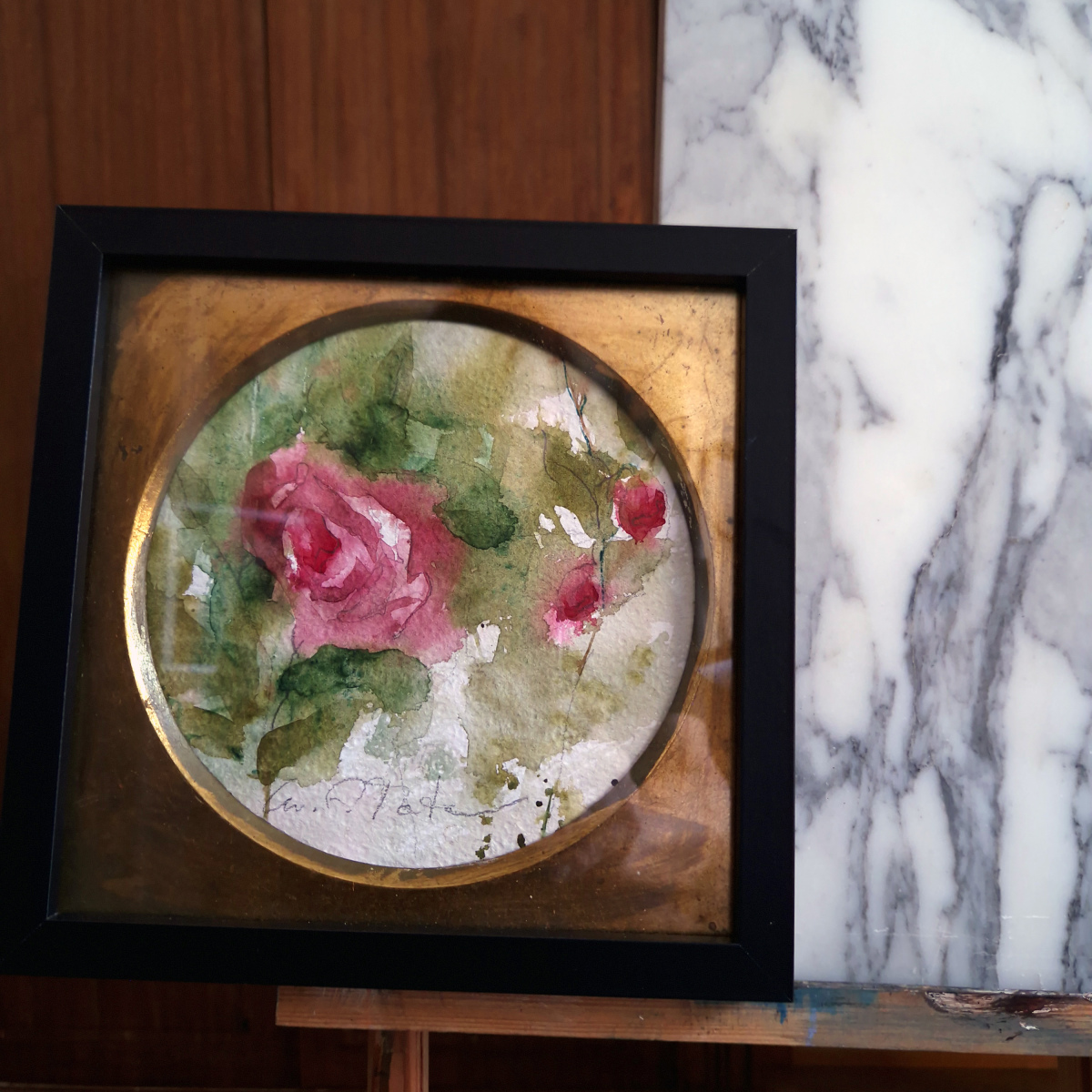 Pintura a la acuarela sobre papel 'Tres rosas'