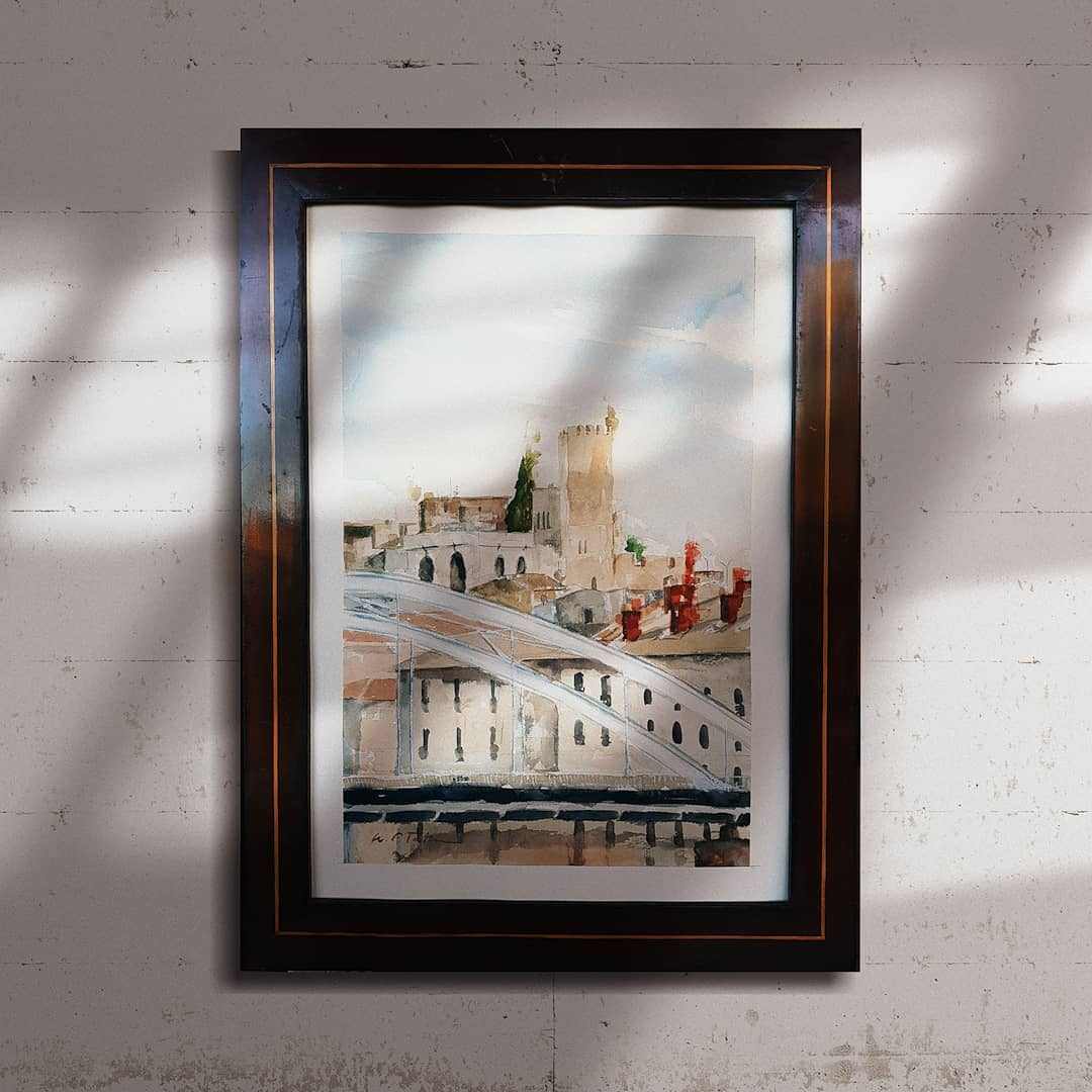 Pintura a la acuarela sobre papel 'Chimeneas Encarnadas' (VENDIDA)