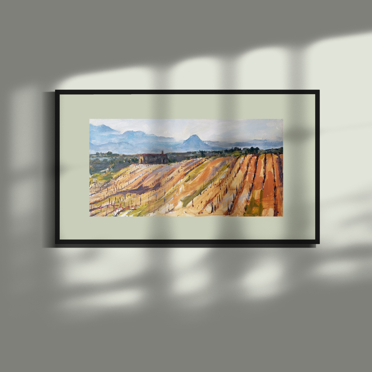 Pintura al óleo sobre tabla 'Viñedos en Ciernes'
